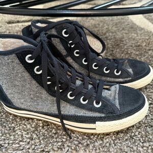 Converse All Star Black and White Suede and Canvas Sherpa-Lined High-Tops